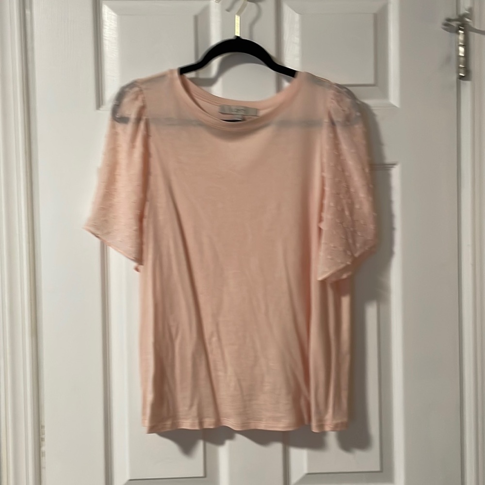 Loft pink blouse with felted dot sleeves (M)
